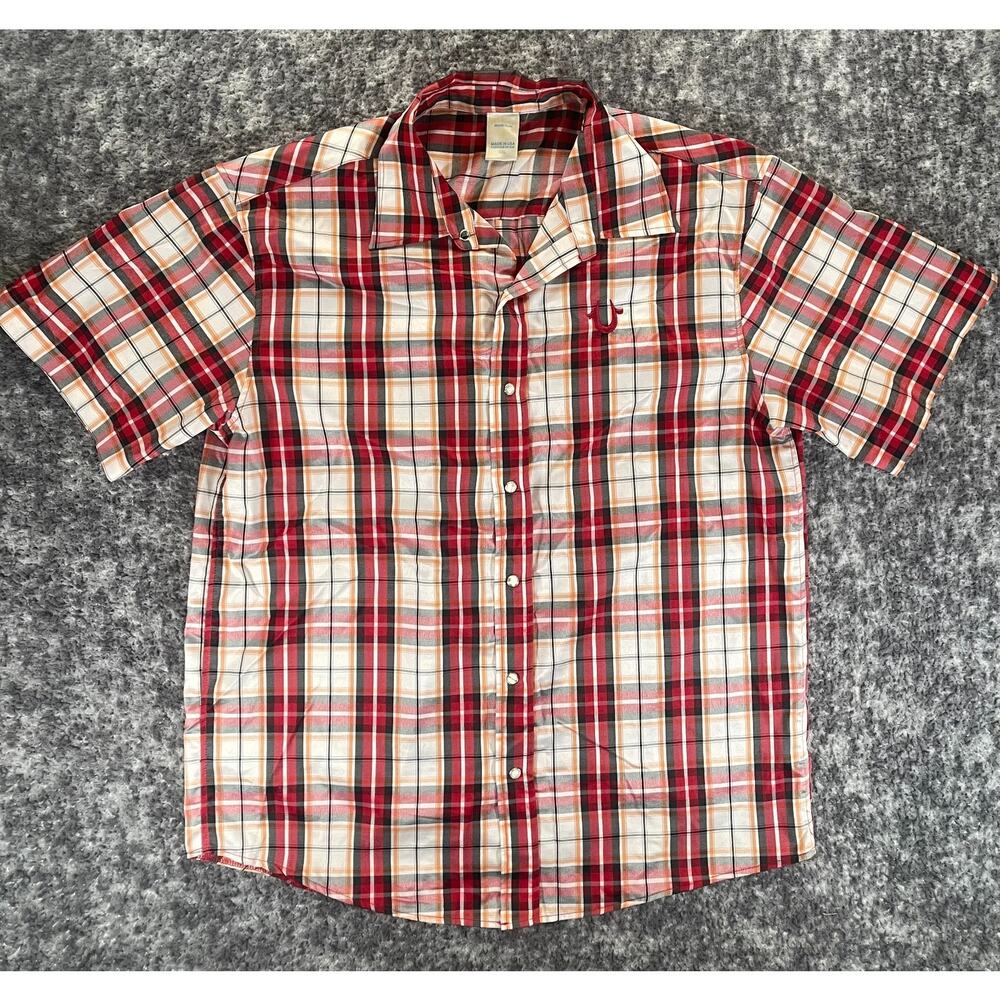 True Religion Western Shirt Mens 2XL Red Pearl Snap Front Short Sleeve Slim